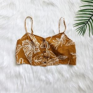 Tan and white tropical leaf button up cami top